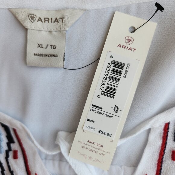 NWT Ariat Freedom Tunic Embroidered Boho Western Blouse Long Sleeve White - Picture 9 of 11